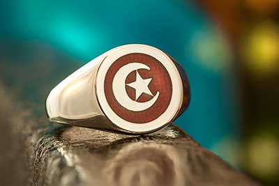 Allah Moon Crecent Star enamelled signet ring