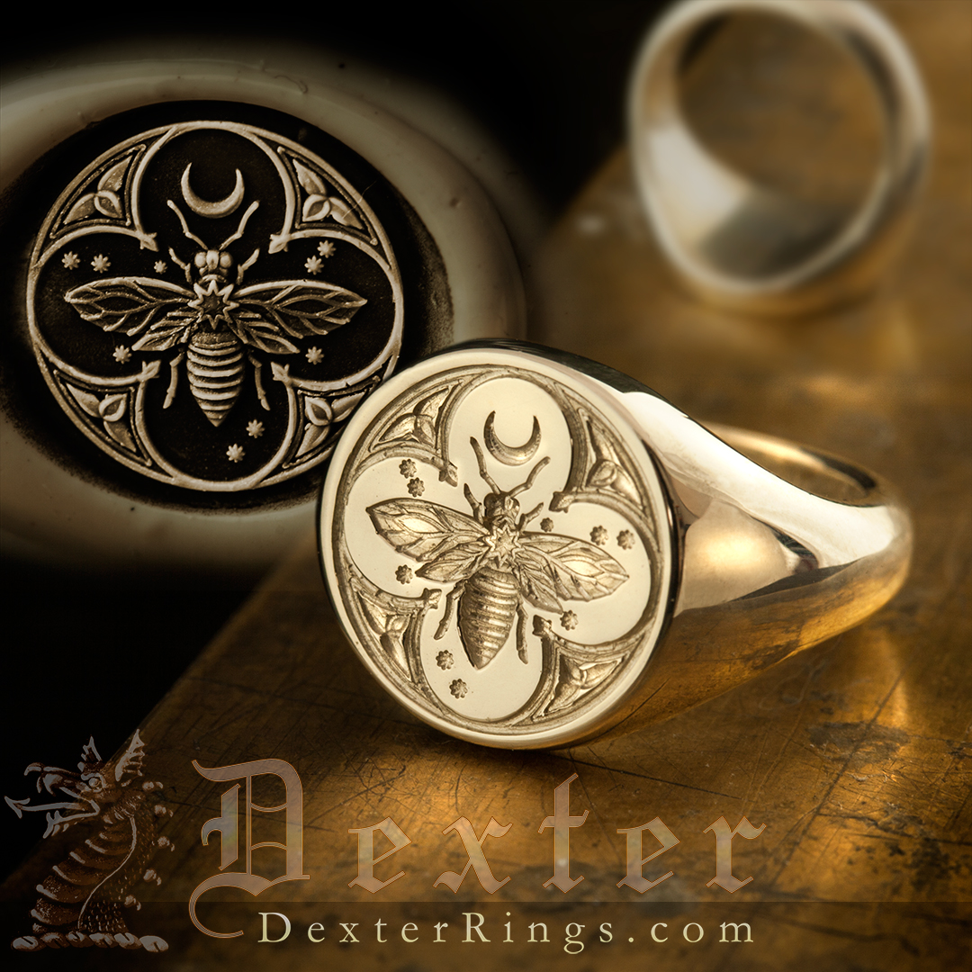 Jewellery Rings Signet Rings 925K oxide Silver Blessing Ring Zeus Ring Roman Coin Intaglio Men Bee Ring Ionia Ephesus Coins Ring  Signet Ring Honey Bee Ring 