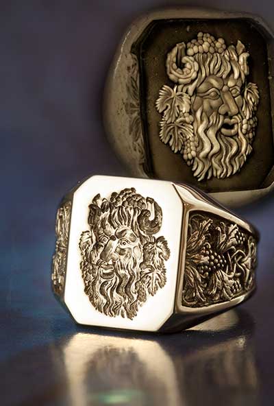 Custom Bacchus god of wine Sculptural Ring