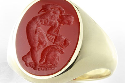 Greek Reproduction Cornelian Gemstone Signet Ring