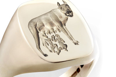 Custom Bespoke Signet Ring With Romulus & Remus Seal Engraved from Ancient Roman Depiction