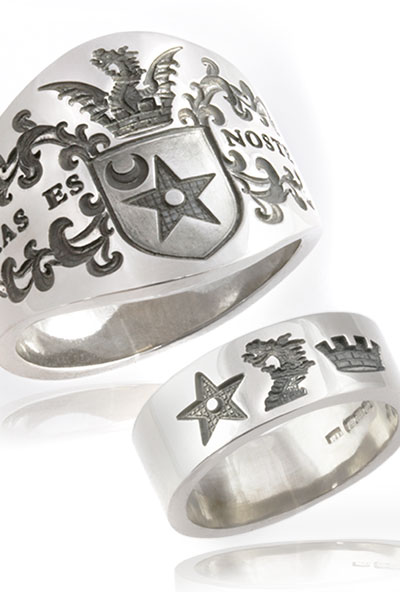 Cigar Band & Plain Wedding Band with Matching Heraldry