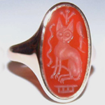 Cornelian Signet ring engraved with Egyptian seal of Impy the Great